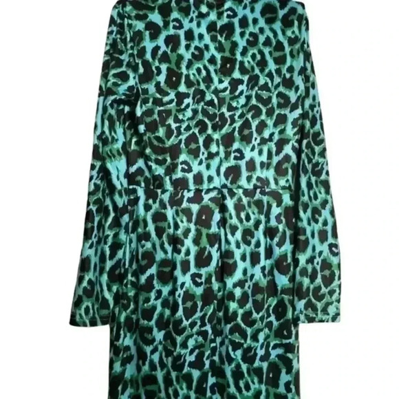 Women's Blue Animal Print Dress - Split - Long Sleeve Dress- Size Medium - Picture 6 of 11